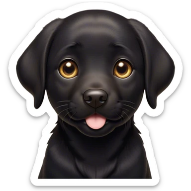 Cinematic Cute Black Labrador Portrait Emoji, Head tilted playfully and inquisitively, featuring a glossy black Fur with a healthy sheen, round, sparkling brown eyes filled with curiosity, Simplified yet irresistibly adorable features, highly detailed, glowing with a warm, friendly glow, high shine, affectionate and spirited, stylized with a touch of whimsy, bright and endearing, soft glowing outline, capturing the essence of a mischievous yet loving companion, so playful it feels like it could dash out of the screen and into your arms! sticker