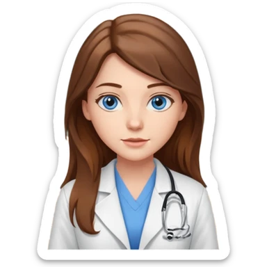 pretty female nursing student with long brown hair, blue eyes inside a classroom at university sticker