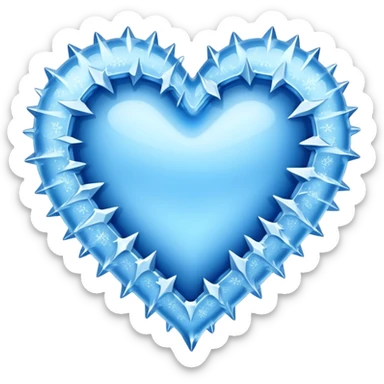 An ice blue heart with frost and jagged ice crystals covering it sticker