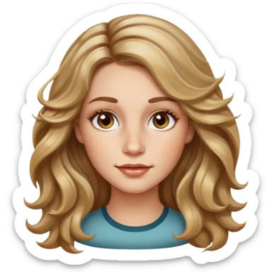 long dark Blond with highlights wavy hair white women, oval shape face hazel eyes long lashes little bit of freckles high cheek bones sticker