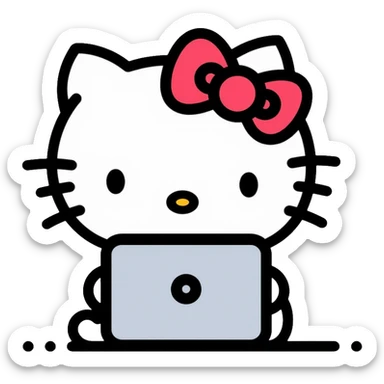 Hello Kitty using a computer laptop sticker