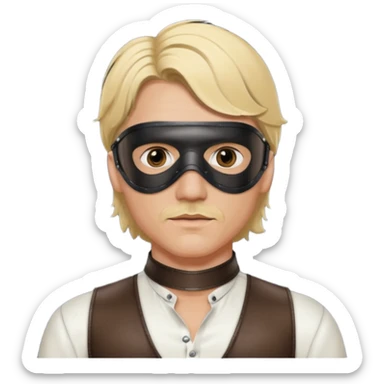 blonde man with leather eye mask and leather halter neck blouse sticker