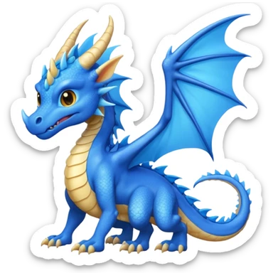 Hydra emoji – full body, blue dragon-like creature, 3 heads, wings, 4 legs, tail, slight side angle, cute emoji style, no background
 sticker