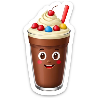 Un vaso cubierto de chocolate que arriba se vea crema batida encima M y M  y fresas encima  sticker