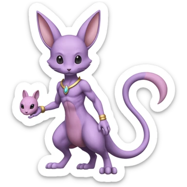 Pastel dull greyish anthropomorphic digitigrade Beerus-Mewtwo-Venom-Minccino-fusion-animal-ET-species-creature, full body  sticker