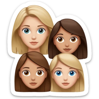 three friends: one girl who is white, has brown hair and brown eyes; one girl who is dirty blonde with blue eyes; one girl who is tan with dark brown hair and dark brown eyes sticker