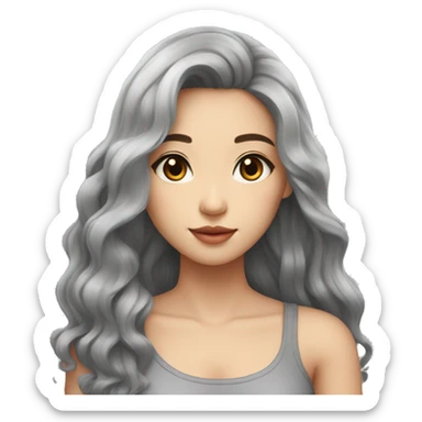 taiwanese girl with long black wavy hair with gray eyes in a crop top sticker