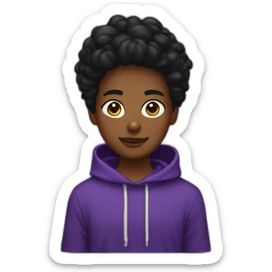 Adolescente de 19 años cabello castaño oscuro con una sudadera negra con viole sticker