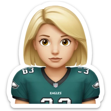 blonde female hazel eyes football player wearing eagles jersey number 33 sticker