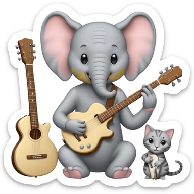 Horton the Elephant drumming plus two Hairless cats on guitar sticker