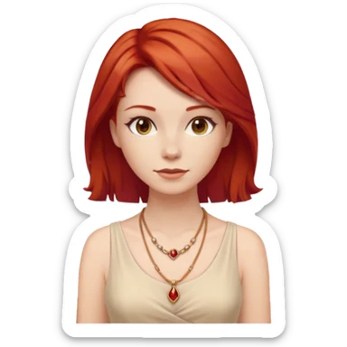 lady-in-light beige-dress-,-red-hair,-wearing-necklace sticker