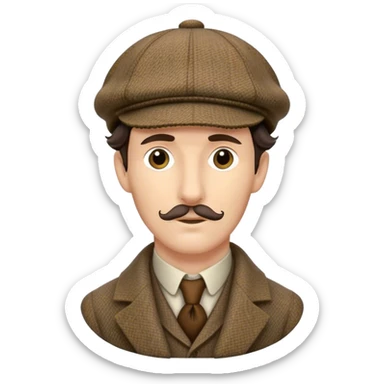 sherlock holmes, wearing a deerstalker hat with the fabric is often tweed, which features a subtle checkered or herringbone pattern with darker and lighter threads woven together, creating texture and depth.  sticker