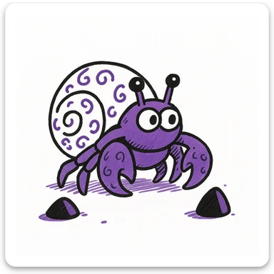 hermit crab should be violet and the shell should be white, doodle style sticker