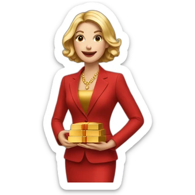 Posh-woman-with-red-suit-offering-goldbar sticker
