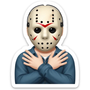 Jason Voorhees, looking cute, with his hands clasped in front of him, at a sideways angle, looks like he is in love sticker