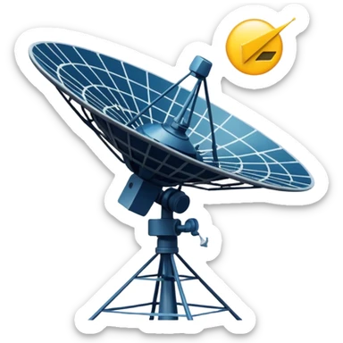 Minimalist emoji-style sticker of an old-school satellite antenna with distorted, glitched signal waves. Clean icon style. sticker