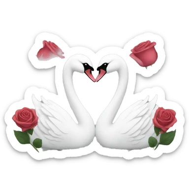 Swans facing each other with a rose in the middle  sticker