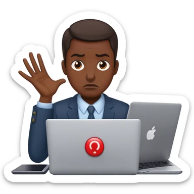 Create an emoji of a frustrated business owner pressing a giant ‘RESET’ button on their laptop. They have a disappointed expression, representing someone who starts every month from zero. sticker