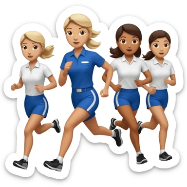 catch me while you can -- a female co-worker running and people trying to catch her sticker