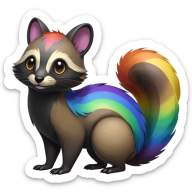 Colorful onyx-obsidian-pitch-black and rainbow-iridescent Cacomistle-Bunnelby-Numbat-Ferret-hybrid-fusion-animal-creature, full body  sticker