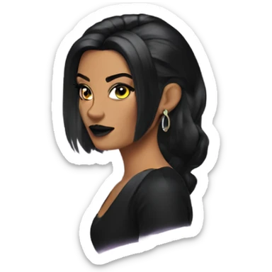 Tanned woman with black hair dressed in 1990s goth hair, makeup, and neon attire  sticker