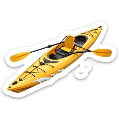 An icon showing a close-up of a sleek kayak with double-bladed paddles gliding through water. Splashes surround the boat as it cuts across a calm surface, symbolizing speed and focus. Transparent background emphasizes the dynamic and personal nature of kayak paddling. sticker