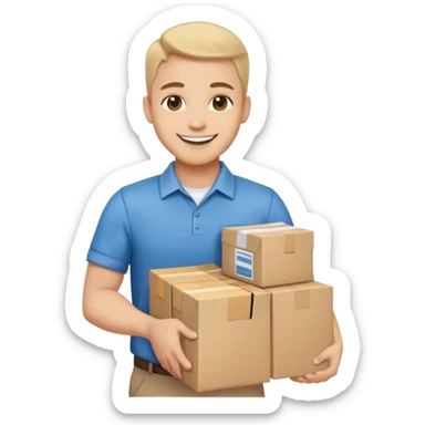 A friendly business person with packages and supplies, smiling and ready to deliver goods sticker