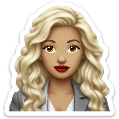 Blonde long hair with red lips Tiffany diamond seller in a grey suit sticker