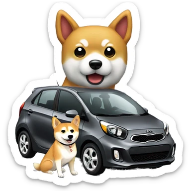 Dark grey Kia picanto with a Shiba Inu inside of it  sticker