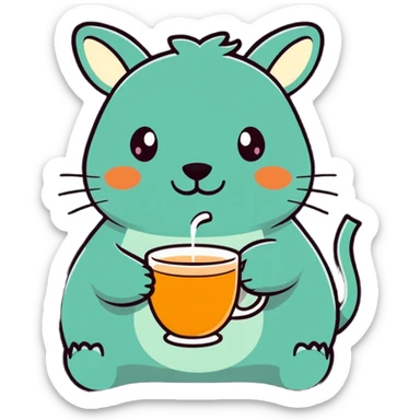 cartoon style emoji of an animal sipping tea, playful expression sticker
