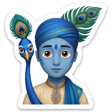 A man with blue skin peacock feather in head wearing dhoti kurta  sticker