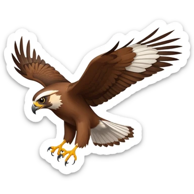 An emoji of a hawk, with sharp eyes and a sleek, aerodynamic body. The bird is in flight, wings spread wide, symbolizing speed, focus, and precision. Simple and bold design with a fierce, determined look sticker