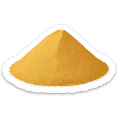 small mound or light scatter of fine golden-beige powder with slightly crystalline texture and dry matte finish, tiny uniform grains, neutral dissolvable ingredient, no spoon or packaging, soft lighting, subtle shadows, emoji scale sticker