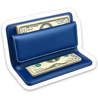 Rich emoji style Deep Blue leather wallet with dollar bills, luxury money vibe, premium 3D emoji, ultra clean, high detail, no background sticker