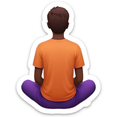 “Small emoji-style illustration of a man sitting alone on the ground, seen from the back, watching the sunset. His hands are placed on the ground behind him for support. Minimal details, soft orange and purple sky, simple silhouette, calm and slightly sad mood, clean background sticker