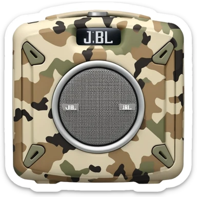 Geometric JBL Clip 4 speaker with desert camouflage pattern, simple iOS emoji style sticker
