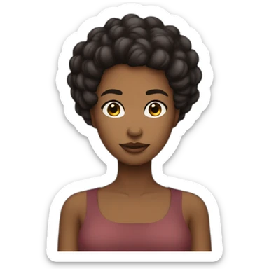 Mulher com cabelo castanho liso com vestido preto curto de mangas cumpridas e cabelo preso sticker