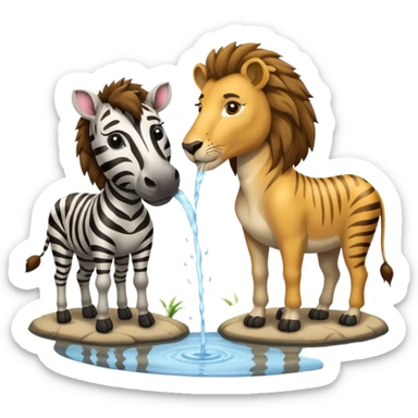 zebra and lion drinking water from pond sticker
