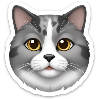 senior fat diluted calico cat, white chin, black nose, grey ears, grey and white sticker