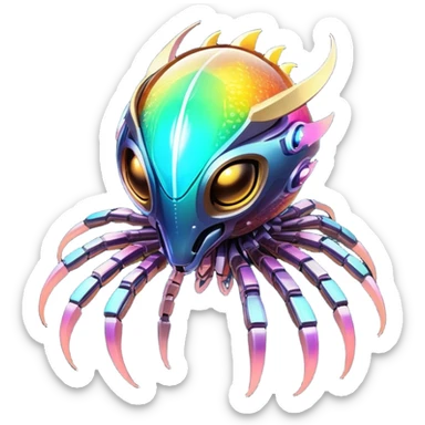  Epic legendary warm-colored sunny rare glowing mechanical Shiny sparkly transparent bioluminescent luminescent vibrant bright pastel dark exotic iridescent colorful gradients futuristic modern metallic glossy glittery fantasy-cyber-Fakémon-Vernid-creature sticker