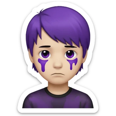 Normal emoji head, but with emo hair and black and purple paint around the eyes like an emo. And it’s looking sad. A boy  sticker