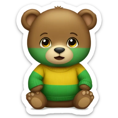 Baby bear wearing yellow and green stripe sweater sticker