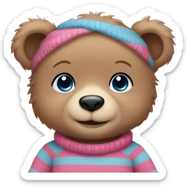 baby bear waering pink and blue stripe sweater sticker