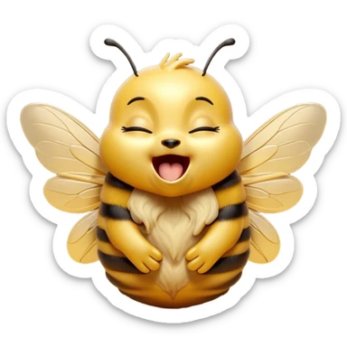 Cinematic Adorable Yawning Bee Portrait Emoji, Head tilted slightly with a dramatic, wide-open yawn, showcasing a tiny, fuzzy body with gently drooping wings and sleepy, half-closed eyes, Simplified yet irresistibly cute features, highly detailed, glowing with a soft, cozy golden glow, high shine, relaxed yet expressive, stylized with a dash of whimsical honey charm, soft glowing outline, capturing the essence of a drowsy bee that appears ready to stretch out for a nap! sticker
