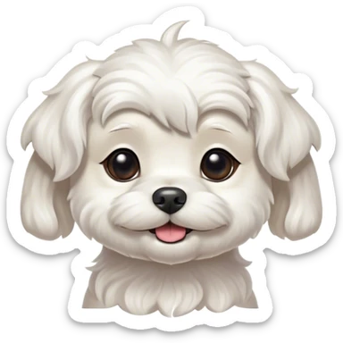 Cinematic Cute Wavy-Haired Maltese dog Portrait Emoji, Head tilted playfully and inquisitively, featuring a luxurious, wavy-haired white coat with a healthy sheen, round, sparkling dark eyes filled with curiosity, Simplified yet irresistibly adorable features, highly detailed, glowing with a warm, friendly glow, high shine, affectionate and lively, stylized with a touch of whimsy, bright and endearing, soft glowing outline, capturing the essence of a mischievous yet loving companion, so playful it feels like it could scamper out of the screen and into your arms! sticker