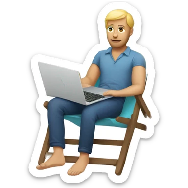 white Man on deck chair with laptop on his knees sticker