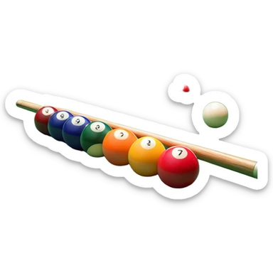 A close-up of a billiard table with a cue stick lined up to strike a colorful set of balls. The focus is on the precision of the shot, with the table’s green surface and the triangular arrangement of balls, creating a dynamic scene of strategy and concentration in the game of billiards. sticker