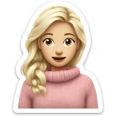 beautiful finnish blond winter girl with brown pink sweater sticker