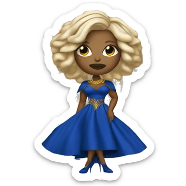 Mary j blige  with an attitude with blue and gold locs wearing a royal blue and gold dress  sticker