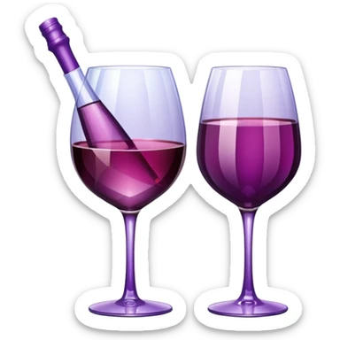 Realistic sparkling diamond glam bottle of Purple Wine and matching long stem wine glass. sticker